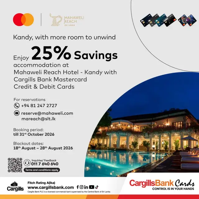 Mahaweli Reach Hotel - Kandy offer from Cargills Bank